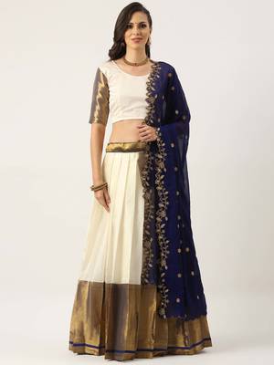 White Woven Silk Lehenga Choli With Dupatta 1