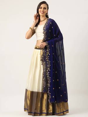 White Woven Silk Lehenga Choli With Dupatta 2