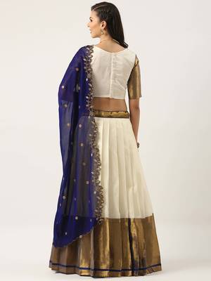 White Woven Silk Lehenga Choli With Dupatta 3