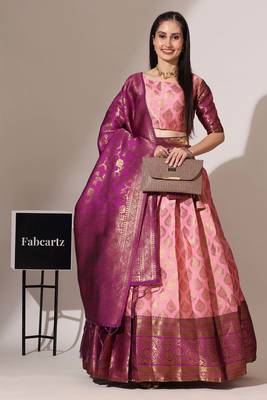 Pink Woven Silk Lehenga Choli With Dupatta 1