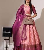 Pink Woven Silk Lehenga Choli With Dupatta