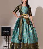 Sea Green Woven Silk Lehenga Choli With Dupatta