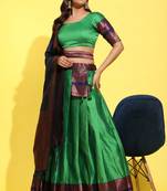Green Woven Silk Lehenga Choli With Dupatta