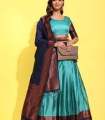 Sky Blue Woven Silk Lehenga Choli With Dupatta