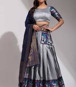 Grey Woven Silk Lehenga Choli With Dupatta