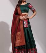 Green Woven Silk Lehenga Choli With Dupatta