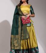 Mustard Woven Silk Lehenga Choli With Dupatta