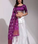 White Woven Silk Lehenga Choli With Dupatta