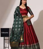 Maroon Woven Silk Lehenga Choli With Dupatta