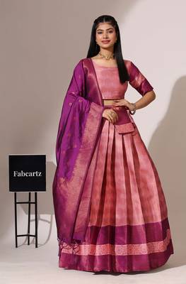 Pink Woven Silk Lehenga Choli With Dupatta 1