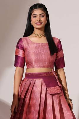 Pink Woven Silk Lehenga Choli With Dupatta 2