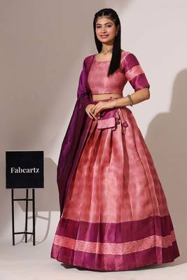Pink Woven Silk Lehenga Choli With Dupatta 3