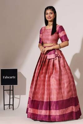 Pink Woven Silk Lehenga Choli With Dupatta 4