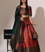 Red Woven Silk Lehenga Choli With Dupatta