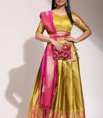 Mustard Woven Silk Lehenga Choli With Dupatta