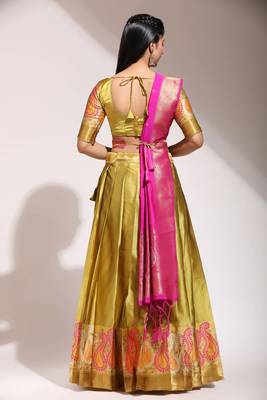 Mustard Woven Silk Lehenga Choli With Dupatta 3