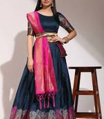 Teal Woven Silk Lehenga Choli With Dupatta