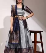 Grey Woven Silk Lehenga Choli With Dupatta