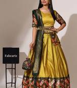 Mustard Woven Silk Lehenga Choli With Dupatta