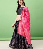 Navy Blue Woven Silk Lehenga Choli With Dupatta