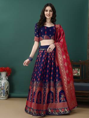Purple Woven Silk Lehenga Choli With Dupatta 1