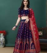 Purple Woven Silk Lehenga Choli With Dupatta
