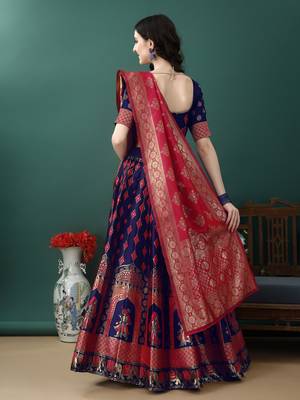 Purple Woven Silk Lehenga Choli With Dupatta 3