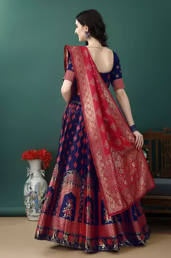 Purple Woven Silk Lehenga Choli With Dupatta