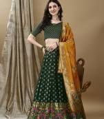 Green Woven Silk Lehenga Choli With Dupatta