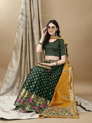 Green Woven Silk Lehenga Choli With Dupatta 3