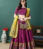 Purple Woven Silk Lehenga Choli With Dupatta