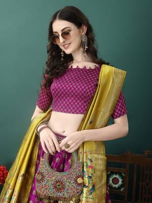 Purple Woven Silk Lehenga Choli With Dupatta 2