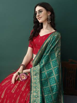 Red Woven Silk Lehenga Choli With Dupatta 3