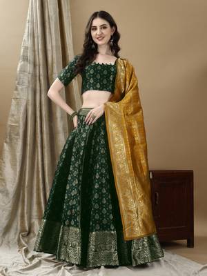 Green Woven Silk Lehenga Choli With Dupatta 1