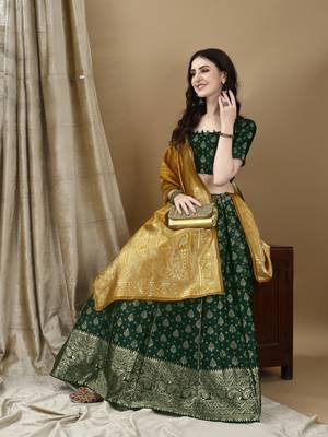 Green Woven Silk Lehenga Choli With Dupatta 2