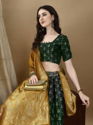 Green Woven Silk Lehenga Choli With Dupatta 3
