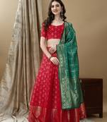 Red Woven Silk Lehenga Choli With Dupatta