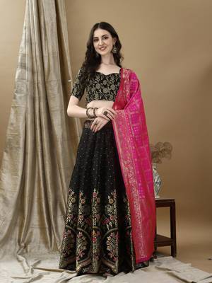Black Woven Silk Lehenga Choli With Dupatta 1