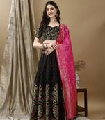 Black Woven Silk Lehenga Choli With Dupatta