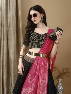 Black Woven Silk Lehenga Choli With Dupatta 3