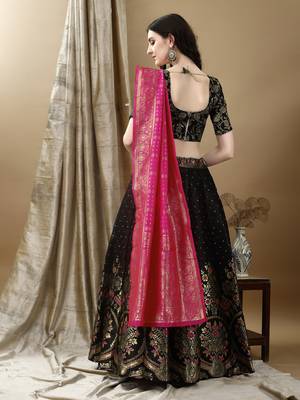 Black Woven Silk Lehenga Choli With Dupatta 4