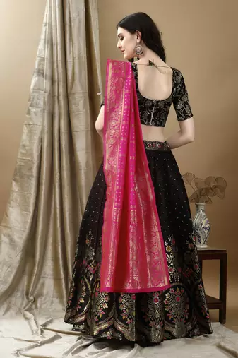 Black Woven Silk Lehenga Choli With Dupatta