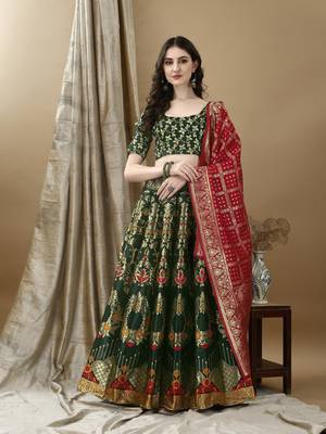 Green Woven Silk Lehenga Choli With Dupatta 1