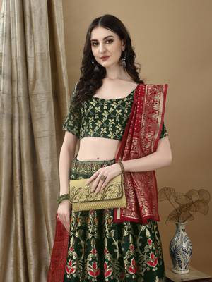Green Woven Silk Lehenga Choli With Dupatta 2