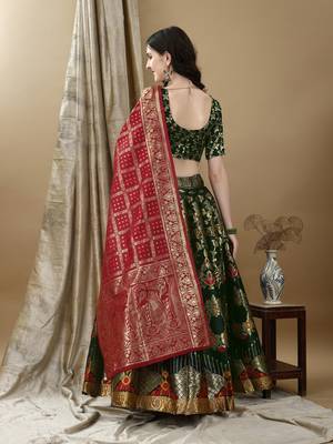 Green Woven Silk Lehenga Choli With Dupatta 3