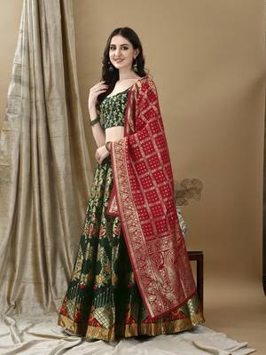 Green Woven Silk Lehenga Choli With Dupatta 4