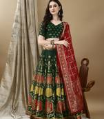 Green Woven Silk Lehenga Choli With Dupatta