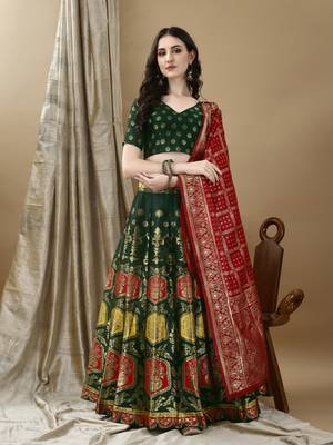 Green Woven Silk Lehenga Choli With Dupatta 2