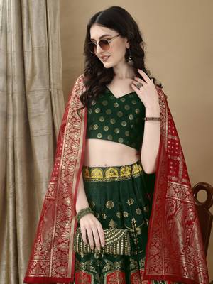 Green Woven Silk Lehenga Choli With Dupatta 3