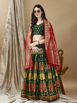 Green Woven Silk Lehenga Choli With Dupatta 4